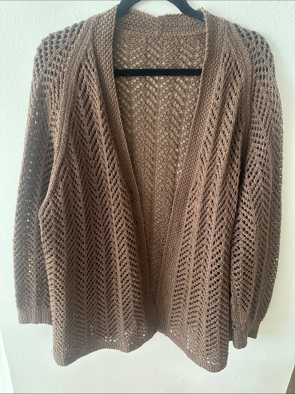 Open-Front Brown Knit Cardigan Sweater